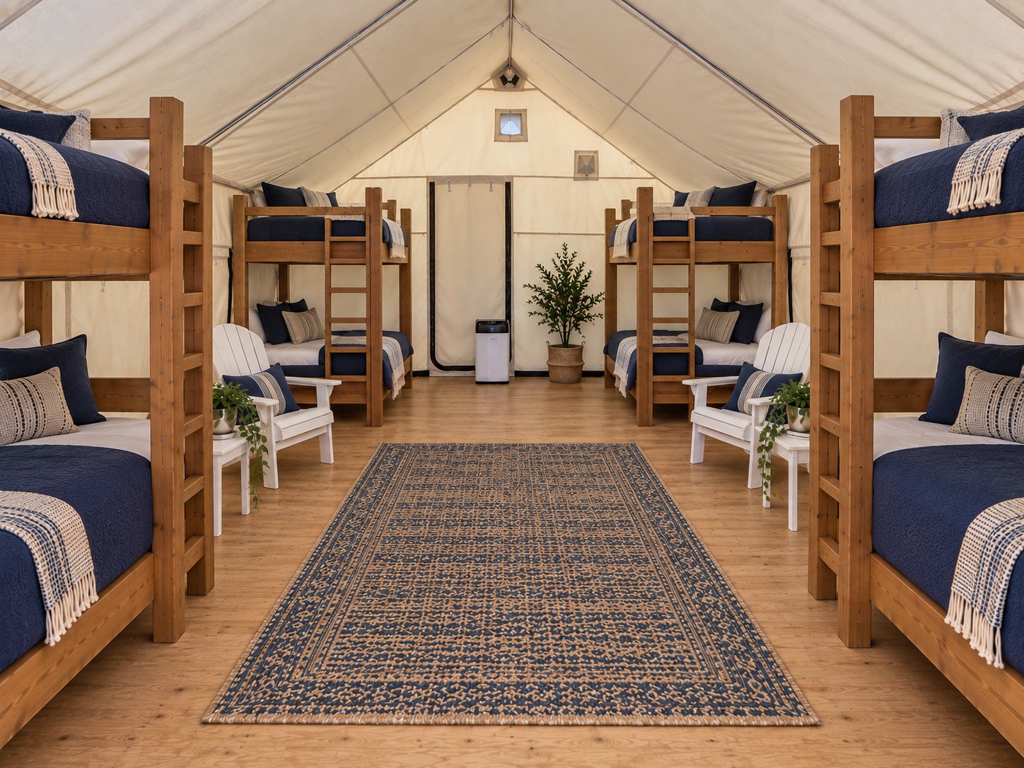 Inside the Budget Bunk tent at Camp Denman