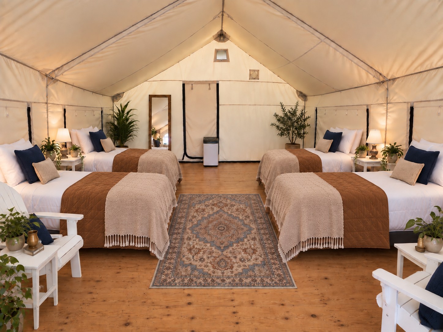 Inside the Four Twins tent at Camp Denman